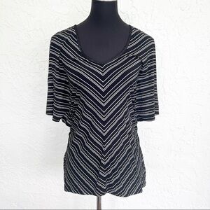 White House Black Market Stripe Flutter Sleeve V Neck Stripe Top Small